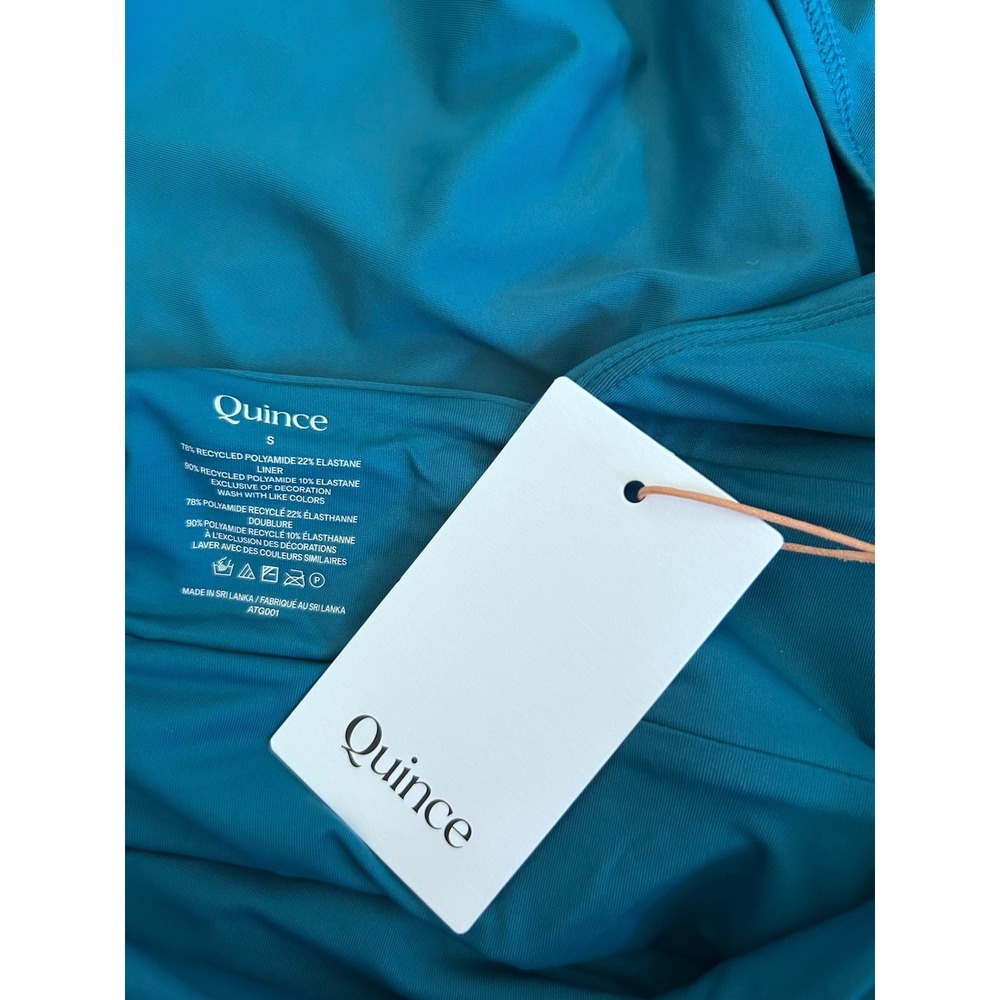 NWT Quince Lagoon Teal Blue Italian Plunge One-Piece Swimsuit Small - Picture 5 of 5